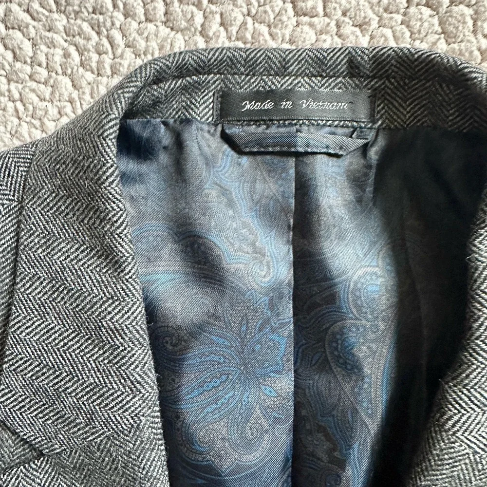 LRL Ralph Lauren Blazer Jacket Men's 48L Gray Wool Cashmere Herringbone Paisley